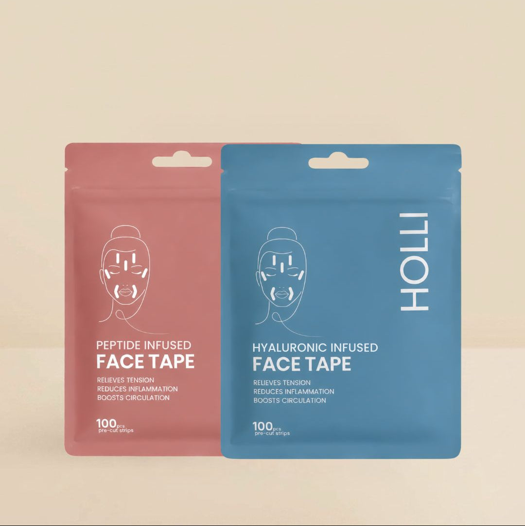 Two Face Tape kits from HOLLI on a beige background
